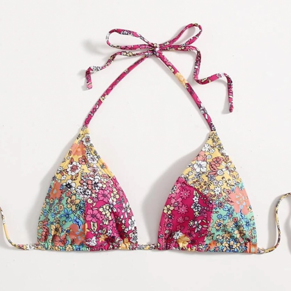 Shein- Floral Random Print Halter Bikini Top